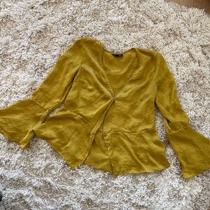 Topshop Yellow Bell Sleeve Blouse
